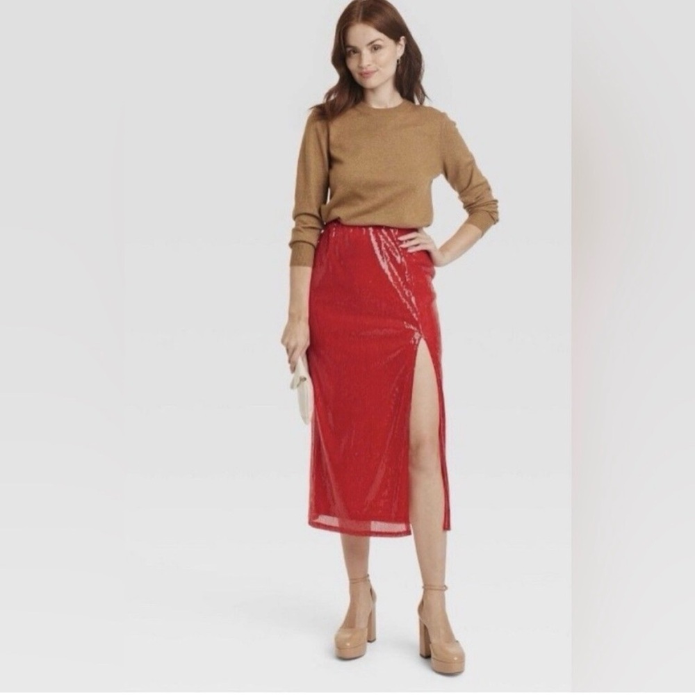 a new day Red Pencil Skirt with Slit